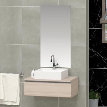 Imagem de Conjunto Gabinete Banheiro JOY 45cm (gabinete + cuba + espelho) (Madeirado Inteiro)