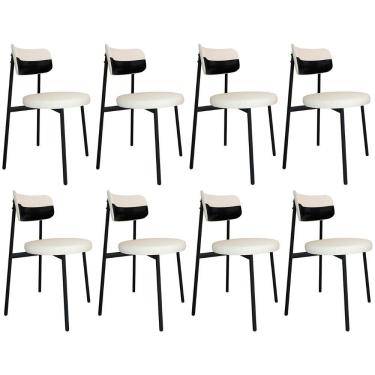 Imagem de Cadeira De Jantar Estofada Kit 8 Nyka M25 Linho Palha/preto - Mpozenato