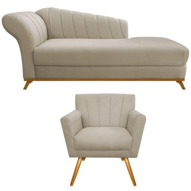 Imagem de Kit Diva Recamier Vanessa 140cm Lado Direito E 01 Poltrona Laura Suede Cor Bege