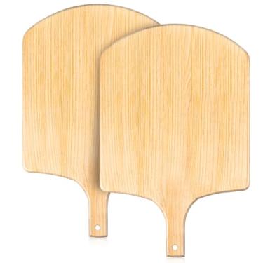 Imagem de Bokon Pacote com 2 cascas de pizza de madeira, conjunto grande de pá de pizza de 35 x 30 cm com cabo de madeira de 10 cm para forno, pedra, frigideira ou grelha, espátula para assar pão e bolo