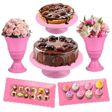 Imagem de Kit Festa Peças - Conjunto de Vaso, Boleira e Bandeja para Decoração de Festa e Mesa de Doces para Aniversário, Casamento e Chá de Bebê(ROSA BEBÊ)