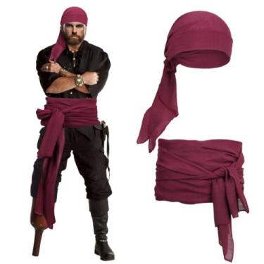 Imagem de Kit Plus de cachecol pirata, conjunto de cachecol de pirata masculino e feminino, para fantasia de Halloween para mulheres (acessórios adicionais, cabeça [], cintos, bandada []) Tamanho da cintura e