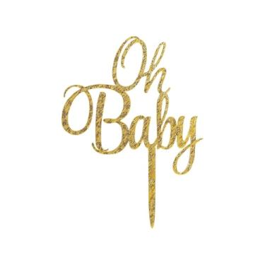 Imagem de Oh Baby Cake Topper Glitter Decorações de Chá de Bebê para Meninas Meninos Decoração de Bolo de Aniversário Acrílico