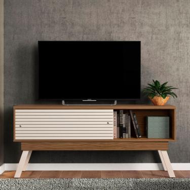 Imagem de Rack Tv 65 Pol 150cm Bancada Para Sala Orlin M20 - D'rossi Naturale E Off White