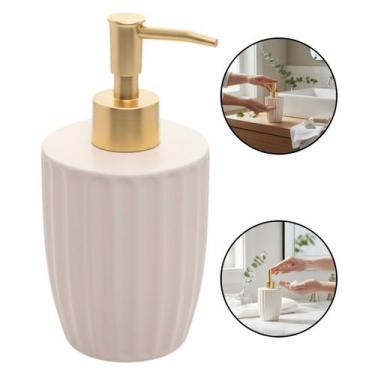 Imagem de Dispenser Porta Sabonete Líquido Cerâmica 330ml Banheiro Creme - Kadê