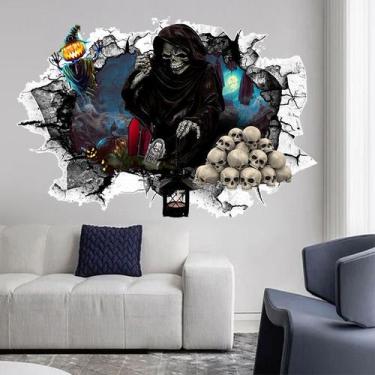 Imagem de Adesivos de parede Halloween 3D Skull Grim Reaper PVC 60x40cm - yiweis