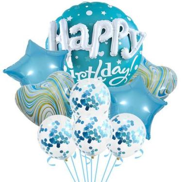 Imagem de Conjunto de balões de feliz aniversário, 9 peças de papel alumínio, ca