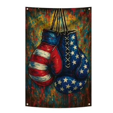 Imagem de Luvas de boxe americanas coloridas engraçadas bandeira de arte de parede com 4 ilhós decoração esportiva 5 x 7 metros para sala de estar quarto escritório (Q5)