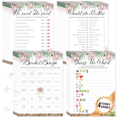 Imagem de Conjunto de jogo de chá de panela, 4 jogos divertidos e atividades - Jogo de bingo/Would She Rather/He Said, She Said/Guess The Word para 30 convidados, conjunto completo de artigos de festa de