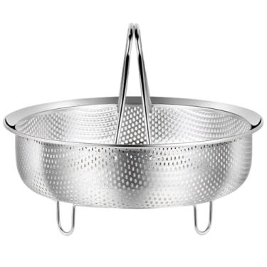 Imagem de Cesta de vaporizador de aço inoxidável 304, 22 cm (22 cm) com alça, inserção de 3 pés, escorredor de cozinha multifuncional, perfurações densas para frutas e vegetais