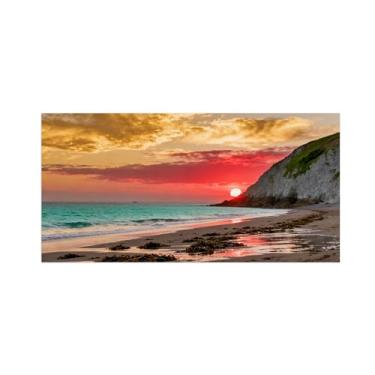 Imagem de Quadro moderno em tela sol praia mar céu rosa Imagem costeira para decoração sala de estar impressões paisagem 70x140cm27x55in sem moldura