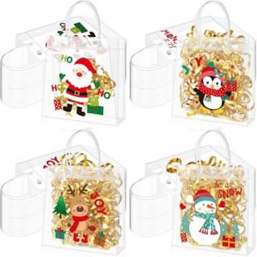 Imagem de Tenceur 48 peças de sacolas de presente de PVC transparente com alças para lembrancinhas de festa de Natal a granel reutilizáveis de presentes de Natal para lembrancinhas de festa de inverno