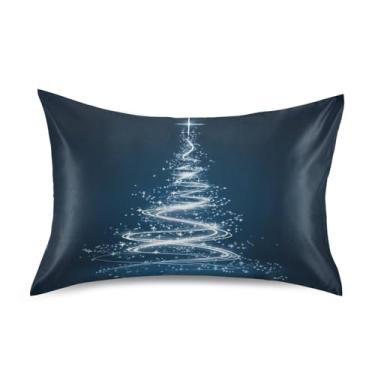 Imagem de Blueangle Fronha de cetim de árvore de Natal branca brilhante para cabelo e pele, fronha de seda, tamanho padrão (50,8 x 66 cm) - Capas de travesseiro de cetim refrescantes com fecho de envelope (178)