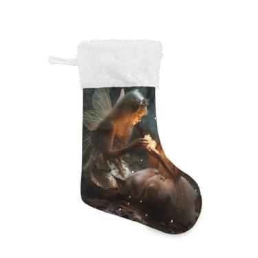 Imagem de Wassud Meias de Natal Adoráveis Anjos Grandes Meias de Natal 45,7 cm com Punho Branco Pendurado Decoração de Férias 1 Pacote