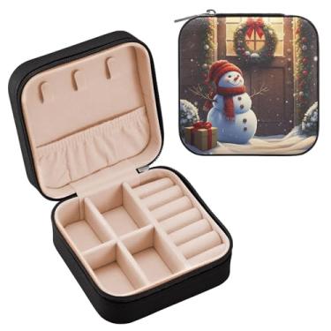 Imagem de Wassud Estojo de joias de viagem de inverno para mulheres, meninas, senhoras, noiva, mini organizador de joias de couro PU, caixa quadrada de armazenamento de joias para brincos, anéis, colar e