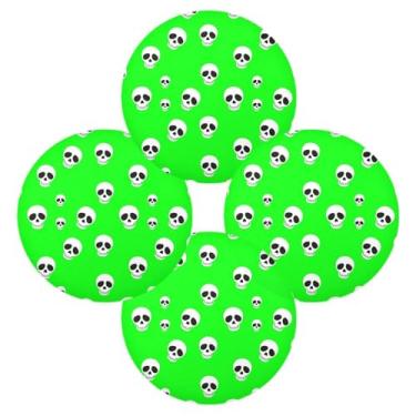 Imagem de Wassud Jogo americano conjunto de 4 caveiras verdes vibrantes tapetes redondos para cozinha e jantar tapetes laváveis resistentes ao calor decoração de mesa 39 cm