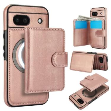 Imagem de Carteira removível para Google Pixel 8A, compatível com Magsafe, capa de carregamento sem fio com suporte para cartão, compartimento para dinheiro, capa à prova de choque 2 em 1 (ouro rosa)