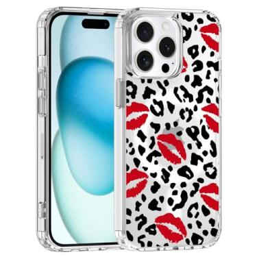 Imagem de JOYLAND Capa magnética para iPhone 16 Pro Max, capa de lábios com estampa de leopardo compatível com MagSafe, capa de telefone transparente, capa protetora de TPU macio antiamarelamento com parte