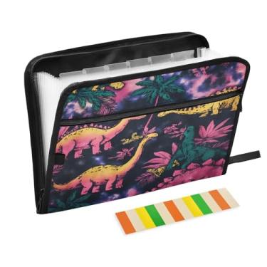 Imagem de CEBUGI Pasta expansível de 13 bolsos, impermeável, sanfonada, organizador de arquivos com etiquetas tamanho A4, organizador de documentos de papel para escola, material de escritório, dinossauro