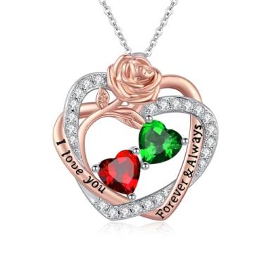 Imagem de Colares femininos com coração rosa, banhado a ouro rosa 14K, pingente de coração duplo sobreposto, presente de aniversário de aniversário de dia dos namorados para sua esposa, mãe, filha, joia com
