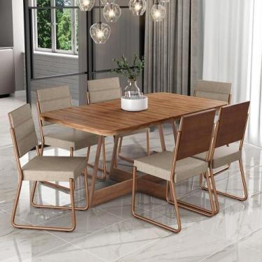 Imagem de Conjunto Sala De Jantar 6 Cadeiras Charlotte Carraro Nogal Com Rose - 