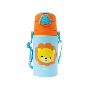 Imagem de Garrafa Infantil com Canudo 450ml Buba Animal Fun - Leão, 450ml