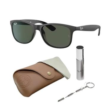 Imagem de Ray-Ban Óculos de sol RB4202 ANDY com armação preta fosca com lentes verdes sólidas de 55 mm inclui um kit oficial de óculos