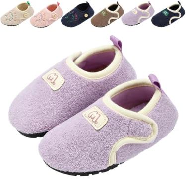 Imagem de Drecage Pantufas infantis para meninos e meninas, meias macias, antiderrapantes, leves, para uso doméstico, sapatos de caminhada com gancho e laço para crianças, Roxa, 11.5-12 Little Kid