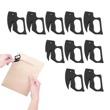 Imagem de Pacote com 10 abridores de cartas de plástico com lâminas de segurança, abridor de correio para embalagens, corte de papel e abertura segura de documentos (preto) (preto)