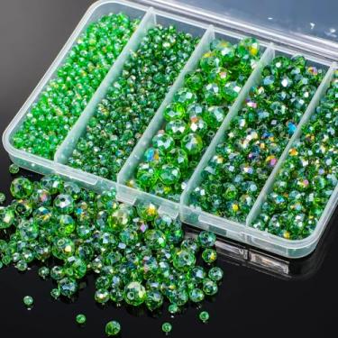 Imagem de Song Xi 1250 peças, 5 contas de cristal verde de tamanhos diferentes para fabricação de joias, contas de vidro Rondelle para pulseiras, colar, brinco e suprimentos de fabricação, artes e artesanato