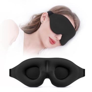 Imagem de Máscara de dormir para dormir de lado, máscara de olho rosa 3D com bloqueio de luz completa, cobertura de olhos respirável macia para mulheres e homens, venda noturna relaxante com pressão zero, preta