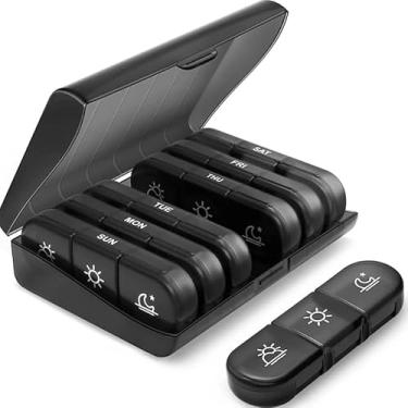 Imagem de Organizador semanal de comprimidos, três vezes ao dia, caixa portátil de comprimidos para viagem, capacidade para 7 dias, compartimento grande para pílulas, caixa de comprimidos à prova de luz