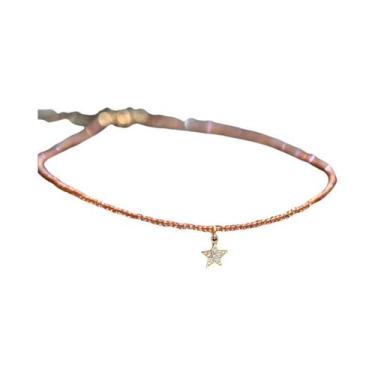 Imagem de Colar Choker Feminino De Aço Inoxidável Com Cristal Estrela Girassol C