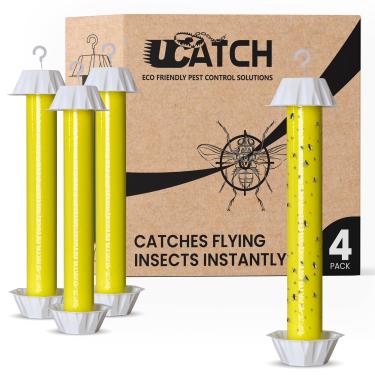 Imagem de UCatch Armadilha pegajosa para pendurar em ambientes internos e externos – Rolo de longa duração, adesivo, não tóxico para mosquitos, moscas, vespas e outros insetos voadores