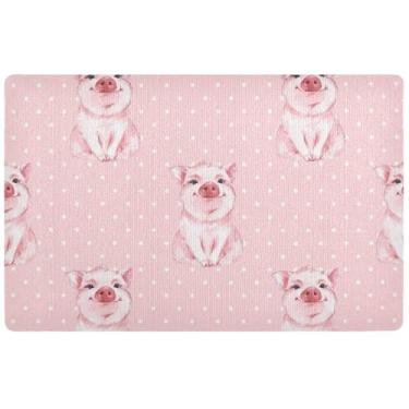 Imagem de TSENQUE Tapete de porta fofo de bolinhas rosa porco personalizado tapete de entrada externa entrada interna tapetes de entrada lavável para interior de casa tapete de varanda 81 cm x 50 cm
