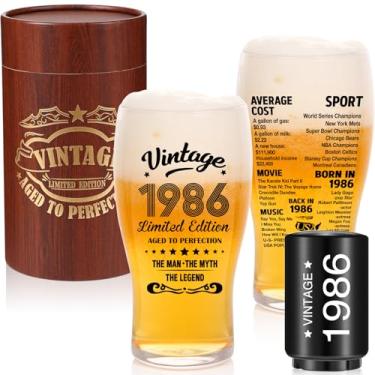 Imagem de Presentes de aniversário de 40 anos para homens - aniversário de 40 anos, ideias de presente de Natal, 590 ml, copo e abridor de cerveja vintage 1985 - decorações de 40 anos - 40º copo de cerveja para