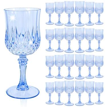Imagem de 24 peças de taças de vinho de plástico azul royal, taças de plástico para festas, taças de vinho vintage, copos reutilizáveis, copos de bebidas para suprimentos de eventos de recepção de festa de