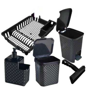 Imagem de Kit Cozinha Multiuso Lixeira Porta Dergentente Rodo Escorredor Organizador Casa (5 PEÇAS)