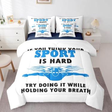 Imagem de Homewish Jogo de cama solteiro, 7 peças, temática de natação, esportes aquáticos, decoração de quarto de crianças, adolescentes e adultos, lençol de cima, 2 fronhas, 2 fronhas
