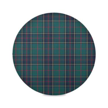 Imagem de Kigai Jogo americano redondo xadrez vermelho azul verde para mesa de jantar, conjunto de 6 tapetes de mesa antiderrapantes laváveis para cozinha resistente ao calor para decoração interna ao ar livre