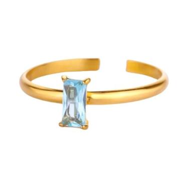 Imagem de Anel Quadrado De Zircônia Roxa Em Aço Inoxidável Dourado, Joia De Pedr