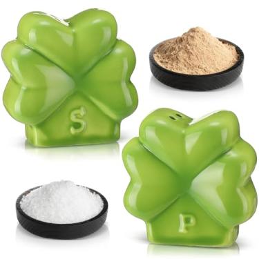 Imagem de FoldTier Conjunto de coqueteleiras de cerâmica com folhas de trevo e saleiro de trevo de cerâmica irlandesa para mesa de balcão de cozinha, fazenda, campo, restaurante, festa, evento, 6 cm de altura