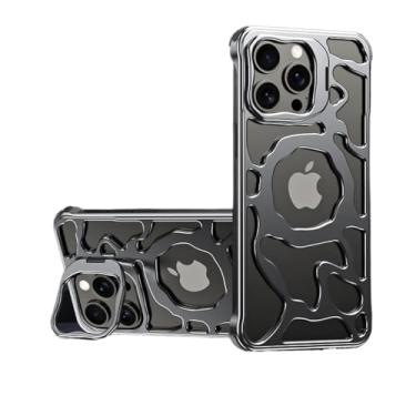 Imagem de SNIDII capa de celular para iPhone 16 Pro Max removível de dissipação de calor de metal Capa de telefone de suporte invisível de metal de liga de alumínio (Gray)