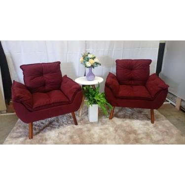 Imagem de Kit 02 Poltrona  Opala Com fibra Siliconada Suede Bordô -CASA DA POLTR