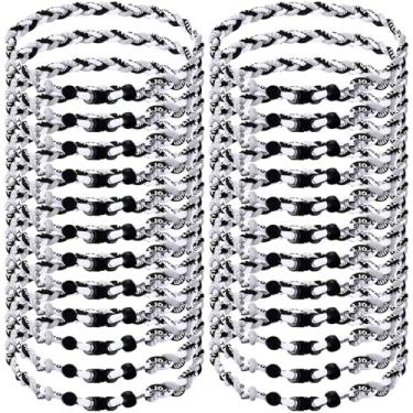 Imagem de Zeyune 24 colares de beisebol de 45,7 cm para meninos, três cordas trançadas, tornado de titânio, cordão de beisebol, para homens, esportes (preto, cinza, branco)