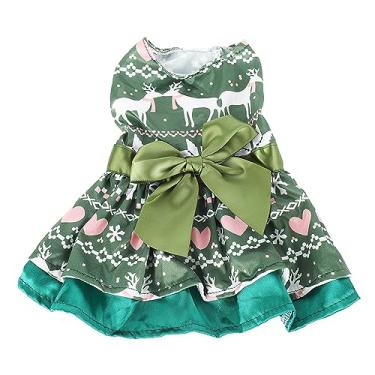 Imagem de Ainoli vestido de cachorro fashion fofo tema de natal coração veado padrão filhote de cachorro vestido de verão para festa de natal fotografia diária (XL)