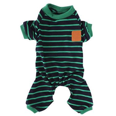 Imagem de Pijama Ainoli para animais de estimação Roupas de tricô macio aconchegante macacão listrado de 4 pés para cães cachorrinhos gatos (S)