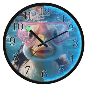 Imagem de ALAZA Relógios de parede engraçados oceano azul pato, que brilham no escuro, operado por bateria, relógio de parede silencioso de 30,5 cm, sem tique-taque, relógio de luz noturna para quarto