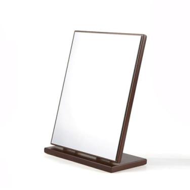 Imagem de URGDWEKJY Espelho de maquilhagem espelho de maquilhagem espelho de toucador de mesa dobrável criativo espelho giratório de madeira espelho de vaidade portátil feminino espelho de vaidade (grande)