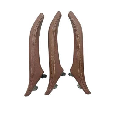 Imagem de 3 pçs esquerda direita maçaneta da porta conjunto conjunto de couro puxador da porta substituição guarnição compatível com bmw série 5 f10 f11 520 523 525 528(Brown RHD 3PCS)